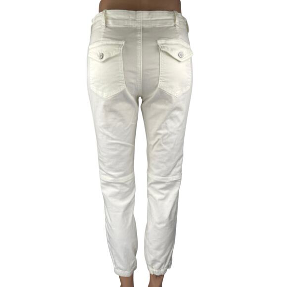 Anthropologie Women's White Mid Rise Zip Hem Jogger Tapered Trousers Pants 26 - Picture 3 of 4